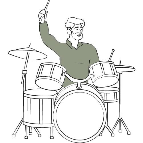 Illustrated image of Personal Injury and Workers compensation lawyer Chris Carlisle playing on the drums.