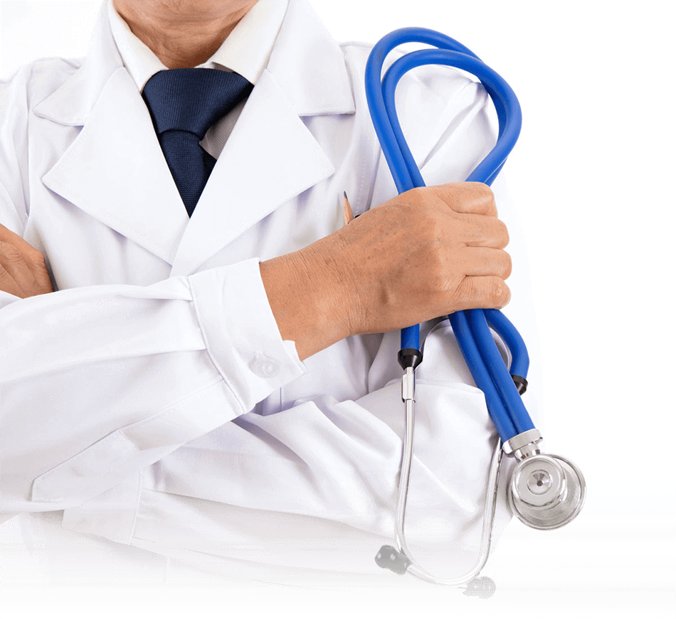 IME doctor holding stethoscope for workers' compensation case