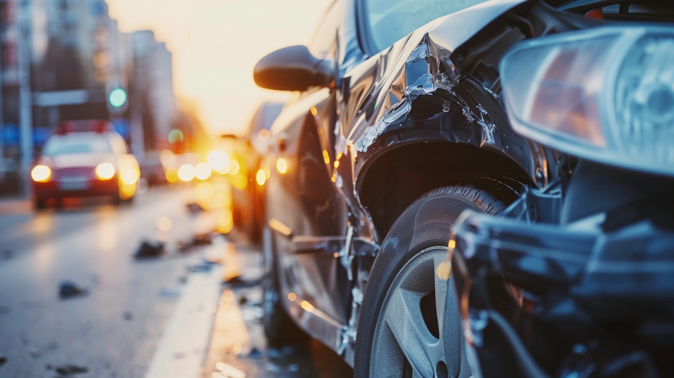 Car with damages from a car accident with personal injury claim.